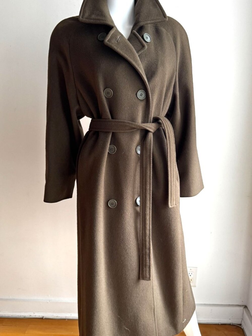 Vintage London Fog for Eatons 100% Wool OLive Green Belted Trench Coat 10/M - Picture 6 of 10
